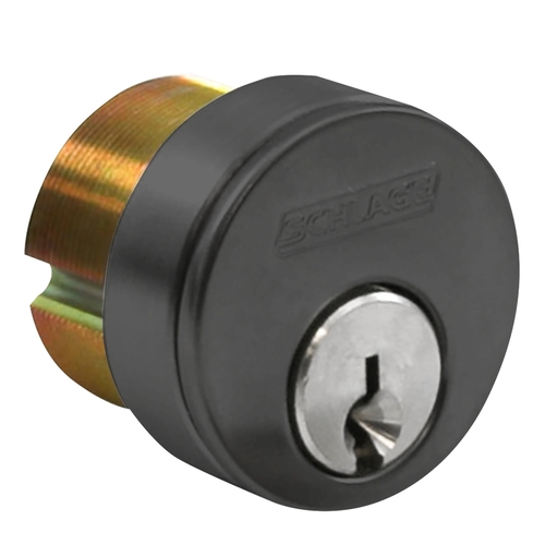 1-5/8" Mortise Cylinder, 6-Pin, S145 Keyway, Keyed Different, Adams Rite Cam, 2 Keys, 3/8" Blocking Ring, Flat Black Coated Finish