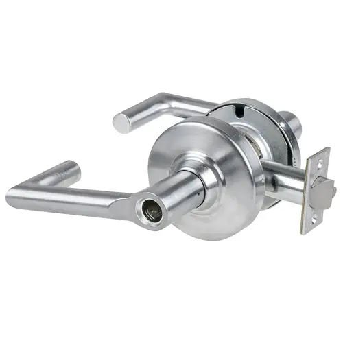 ALX Series Grade 2 Entry Office Tactile Boardwalk Lever Lock Less Cylinder with 47267042 Deadlatch and 47267101 ANSI Strike Satin Chrome Finish