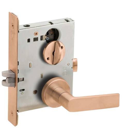 Bed / Bath Privacy Mortise Lock with 01 Lever and A Rose Satin Bronze Finish