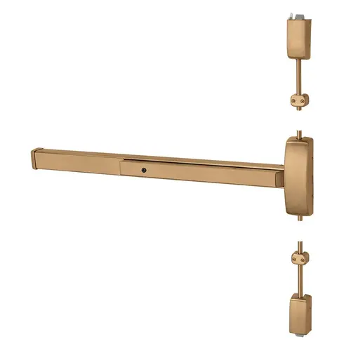 Grade 1 Surface Vertical Rod Exit Device, Wide Stile Pushpad, 48" Device, 120" Door Height, Storeroom Function, E Lever with Escutcheon, Hex Key Dogging, Less Lexan Push Pad Touchbar, Satin Bronze Clear Coated Finish, Right Hand Reverse Satin Bronze Clear Coated