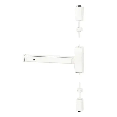 Grade 1 Surface Vertical Rod Exit Device, Wide Stile Pushpad, 32" Device, 120" Door Height, Passage Function, Hex Key Dogging, Less Lexan Push Pad Touchbar, White Suede Powder Coat Finish, Right Hand Reverse White Suede Powder Coat