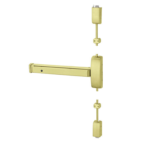 Grade 1 Surface Vertical Rod Exit Device, Wide Stile Pushpad, 32" Device, 120" Door Height, Passage Function, Hex Key Dogging, Less Lexan Push Pad Touchbar, Satin Brass Finish, Left Hand Reverse Satin Brass