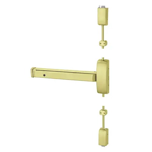 Grade 1 Surface Vertical Rod Exit Device, Wide Stile Pushpad, 32" Device, 120" Door Height, Device to Accept Electrified Trim Function, E Non-Keyed Electric Lever, Fail Safe, Hex Key Dogging, Less Lexan Push Pad Touchbar, Satin Brass Finish, Right Hand Reverse Satin Brass