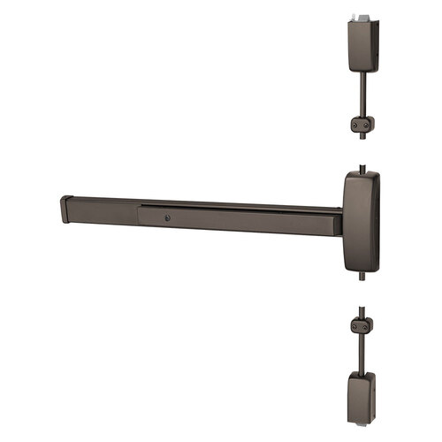 Grade 1 Surface Vertical Rod Exit Device, Wide Stile Pushpad, 36" Device, 120" Door Height, Dummy Function, L Lever with Escutcheon, Hex Key Dogging, Less Lexan Push Pad Touchbar, Dark Oxidized Bronze Finish, Right Hand Reverse Dark Oxidized Bronze