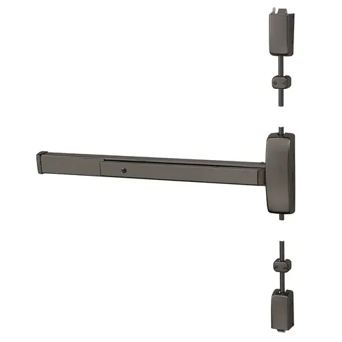 Grade 1 Surface Vertical Rod Exit Device, Wide Stile Pushpad, 36" Device, 120" Door Height, Passage Function, F Lever with Escutcheon, Hex Key Dogging, Less Lexan Push Pad Touchbar, Oxidized Satin Bronze Relieved Clear Coated Finish, Left Hand Reverse Oxidized Satin Bronze Relieved Clear Coated