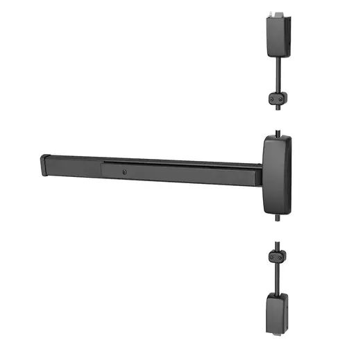 Grade 1 Surface Vertical Rod Exit Device, Wide Stile Pushpad, 36" Device, 120" Door Height, Device to Accept Electrified Trim Function, P Non-Keyed Electric Lever, Fail Safe, Hex Key Dogging, Less Lexan Push Pad Touchbar, Black Suede Powder Coat Finish, Right Hand Reverse Black Suede Powder Coat