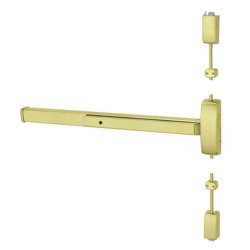 Grade 1 Surface Vertical Rod Exit Device, Wide Stile Pushpad, 48" Device, 120" Door Height, Passage Function, W Lever with Escutcheon, Hex Key Dogging, Less Lexan Push Pad Touchbar, Satin Brass Finish, Right Hand Reverse Satin Brass