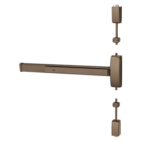 Grade 1 Surface Vertical Rod Exit Device, Wide Stile Pushpad, 36" Device, 120" Door Height, Classroom Function, A Lever with Escutcheon, Hex Key Dogging, Less Lexan Push Pad Touchbar, Dark Oxidized Satin Bronze Oil Rubbed Finish, Right Hand Reverse Dark Oxidized Satin Bronze Oil Rubbed