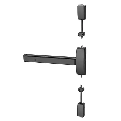 Grade 1 Surface Vertical Rod Exit Device, Wide Stile Pushpad, 32" Device, 120" Door Height, Classroom Function, Hex Key Dogging, Less Lexan Push Pad Touchbar, Black Suede Powder Coat Finish, Left Hand Reverse Black Suede Powder Coat