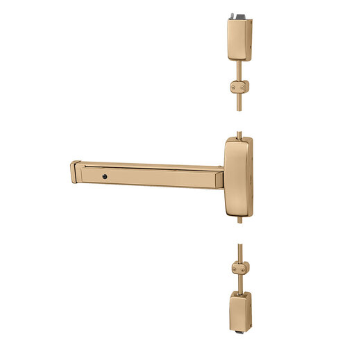 Grade 1 Surface Vertical Rod Exit Device, Wide Stile Pushpad, 32" Device, 120" Door Height, Classroom Function, P Freewheeling/Vandal Resistant Lever, Hex Key Dogging, Less Lexan Push Pad Touchbar, Bright Bronze Clear Coated Finish, Left Hand Reverse Bright Bronze Clear Coated