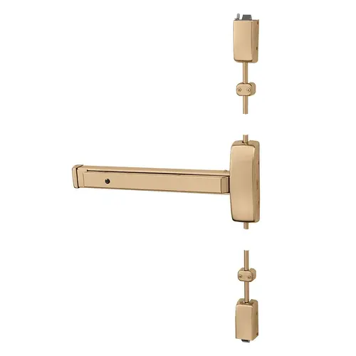 Grade 1 Surface Vertical Rod Exit Device, Wide Stile Pushpad, 32" Device, 120" Door Height, Dummy Function, L Lever with Escutcheon, Hex Key Dogging, Less Lexan Push Pad Touchbar, Bright Bronze Clear Coated Finish, Right Hand Reverse Bright Bronze Clear Coated