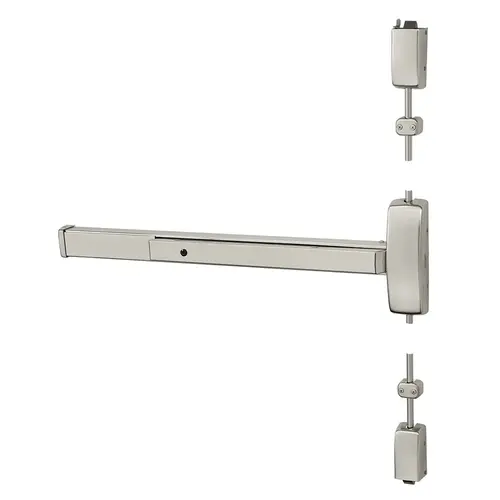 Grade 1 Surface Vertical Rod Exit Device, Wide Stile Pushpad, 36" Device, 120" Door Height, Device to Accept Electrified Trim Function, F Non-Keyed Electric Lever, Fail Safe, Hex Key Dogging, Less Lexan Push Pad Touchbar, Satin Stainless Steel Finish, Right Hand Reverse Satin Stainless Steel