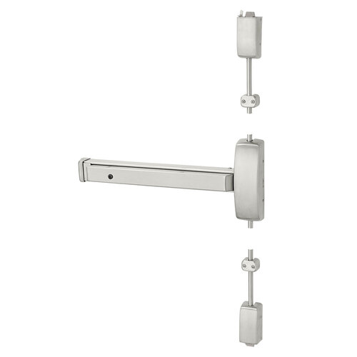 Grade 1 Surface Vertical Rod Exit Device, Wide Stile Pushpad, 32" Device, 120" Door Height, Storeroom Function, L Lever with Escutcheon, Hex Key Dogging, Less Lexan Push Pad Touchbar, Satin Stainless Steel Finish, Right Hand Reverse Satin Stainless Steel