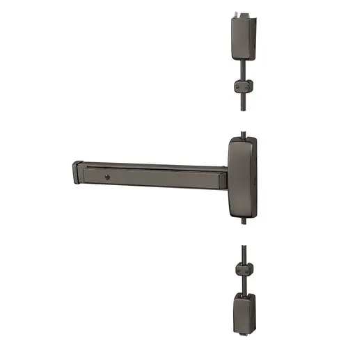 Grade 1 Surface Vertical Rod Exit Device, Wide Stile Pushpad, 32" Device, 120" Door Height, Passage Function, P Lever with Escutcheon, Hex Key Dogging, Less Lexan Push Pad Touchbar, Oxidized Satin Bronze Relieved Clear Coated Finish, Left Hand Reverse Oxidized Satin Bronze Relieved Clear Coated