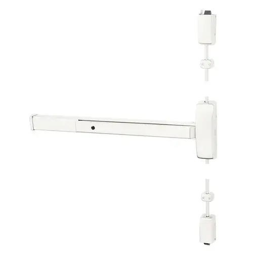 Grade 1 Surface Vertical Rod Exit Device, Wide Stile Pushpad, 36" Device, 120" Door Height, Dummy Function, P Freewheeling/Vandal Resistant Lever, Hex Key Dogging, Less Lexan Push Pad Touchbar, White Suede Powder Coat Finish, Left Hand Reverse White Suede Powder Coat