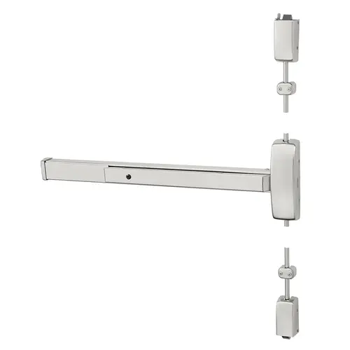 Grade 1 Surface Vertical Rod Exit Device, Wide Stile Pushpad, 36" Device, 120" Door Height, Device to Accept Electrified Trim Function, L Non-Keyed Electric Lever, Fail Safe, Hex Key Dogging, Less Lexan Push Pad Touchbar, Bright Stainless Steel Finish, Left Hand Reverse Bright Stainless Steel