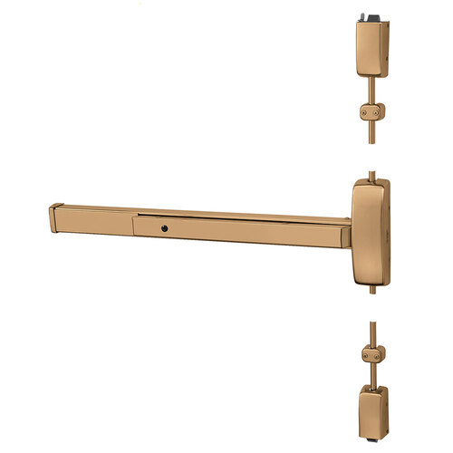 Grade 1 Surface Vertical Rod Exit Device, Wide Stile Pushpad, 36" Device, 120" Door Height, Dummy Function, E Lever with Escutcheon, Hex Key Dogging, Less Lexan Push Pad Touchbar, Satin Bronze Clear Coated Finish, Right Hand Reverse Satin Bronze Clear Coated