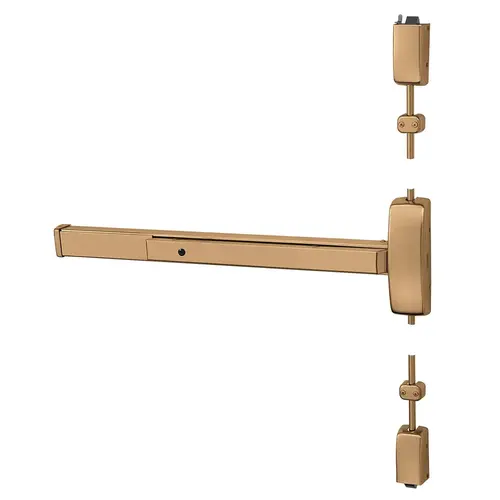 Grade 1 Surface Vertical Rod Exit Device, Wide Stile Pushpad, 36" Device, 120" Door Height, Dummy Function, Hex Key Dogging, Less Lexan Push Pad Touchbar, Satin Bronze Clear Coated Finish, Left Hand Reverse Satin Bronze Clear Coated