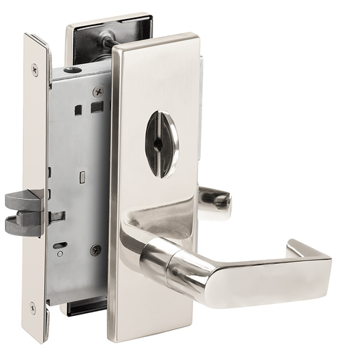 Bed / Bath Privacy Mortise Lock with 06 Lever and N Escutcheon Bright Stainless Steel Finish