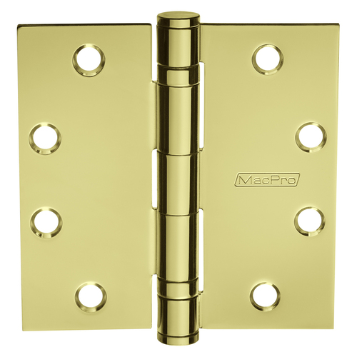 MacPro Full Mortise Hinge, 5-Knuckle, Standard Weight, 4-1/2" x 4-1/2", Square Corner, Bright Brass