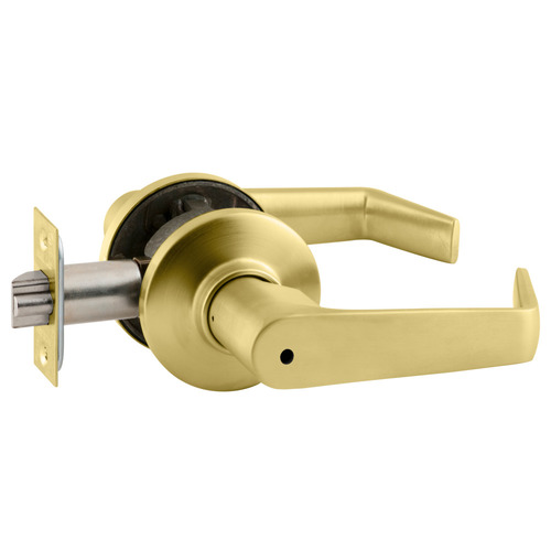 Tubular Lever Lock, Privacy, Grade 2, Saturn, Adjustable, 2-3/8" or 2-3/4" Backset, Satin Brass x Bright Chrome