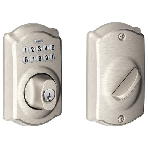 Schlage Residential BE369 CAM 619 Electric Cylindrical Lock Satin Nickel Plated Clear Coated