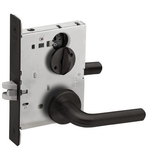 Bed / Bath Privacy Mortise Lock with 02 Lever and A Rose Matte Black Finish