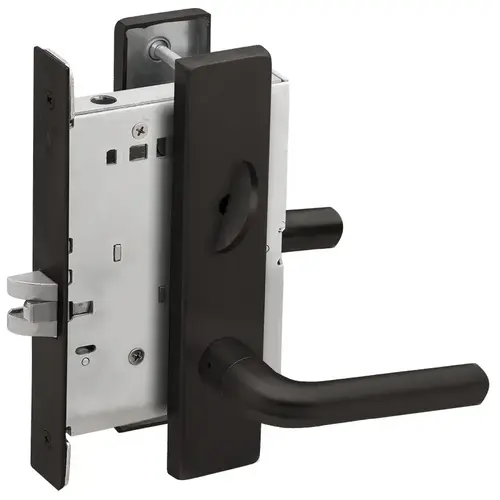 Bed / Bath Privacy Mortise Lock with 02 Lever and L Escutcheon Matte Black Finish