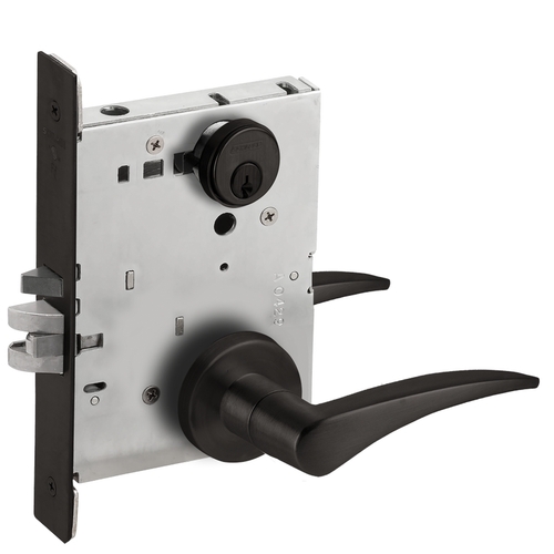 Left Hand Classroom Mortise Lock with C Keyway with 12 Lever and A Rose Matte Black Finish