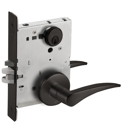 Right Hand Storeroom Mortise Lock with C Keyway with 12 Lever and B Rose Matte Black Finish