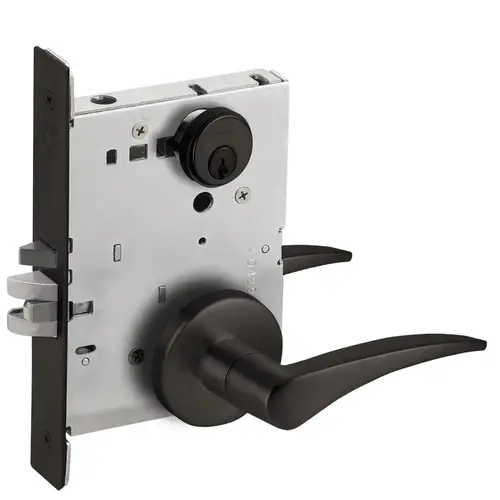 Left Hand Entry / Office Mortise Lock with C Keyway with 12 Lever and B Rose Matte Black Finish