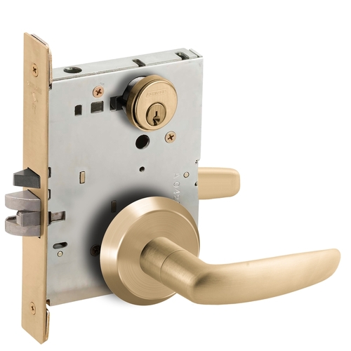 Entry / Office Mortise Lock C Keyway with 07 Lever and C Rose Satin Brass Finish