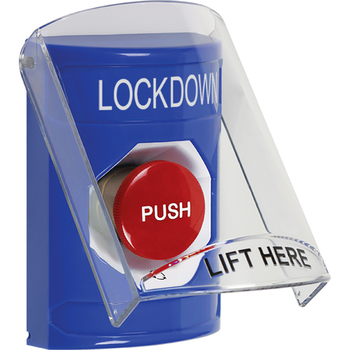 Stopper Station, Blue, Flush or Surface, Shield, Turn-to-Reset, "LOCKDOWN"English