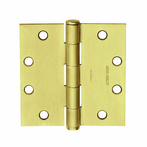 Full Mortise Hinge, 5-Knuckle, Standard Weight, 4-1/2" x 4-1/2", Square Corner, Non-Removable Pin, Satin Brass