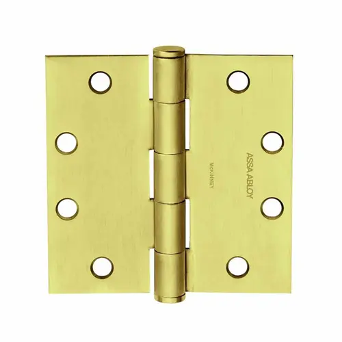 Full Mortise Hinge, 5-Knuckle, Standard Weight, 5" x 4-1/2", Square Corner, Non-Removable Pin, Satin Brass