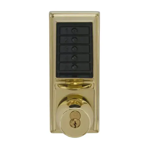 Corbin Russwin Grade 1 Pushbutton Cylindrical Knob Lock, Combination Entry/Passage Functions with Key Override, 2-3/4" Backset, 1/2" Throw Latch, Bright Brass Finish, Field Reversible