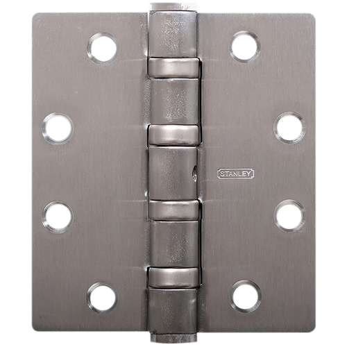 Five Knuckle Ball Bearing Architectural Hinge, Steel Full Mortise, Heavy Weight, 5 In. by 5 In., Square Corner, Satin Chrome