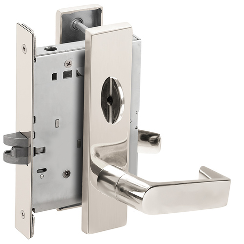 Bed / Bath Privacy Mortise Lock with 06 Lever and L Escutcheon Bright Stainless Steel Finish