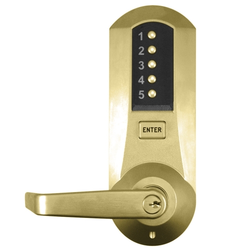 Cylindrical Combination Lever Lock, Interior Combination Change, 2-3/4" Backset, 1/2" Throw Latch, Satin Brass