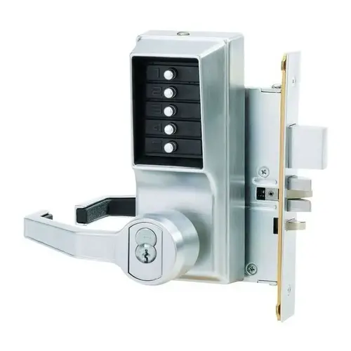 Satin Chrome Mortise Lever Lock with Deadbolt, Key Override, Passage Function, Lockout Feature