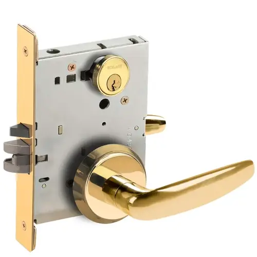 Entry / Office Mortise Lock C Keyway with 07 Lever and C Rose Bright Brass Finish