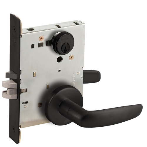 Entry / Office Mortise Lock with C Keyway with 07 Lever and B Rose Matte Black Finish