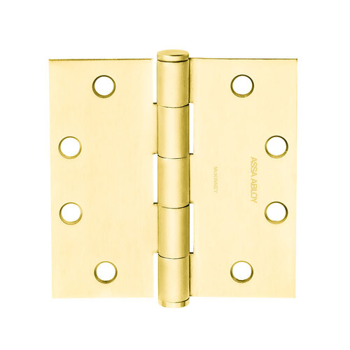 Full Mortise Hinge, 5-Knuckle, Standard Weight, 3-1/2" x 3-1/2", Square Corner, Non-Removable Pin, Bright Brass