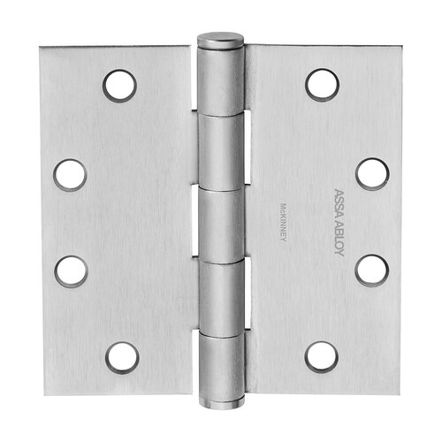 Full Mortise Hinge, 5-Knuckle, Standard Weight, 4-1/2" x 4", Square Corner, Non-Removable Pin, Satin Chrome