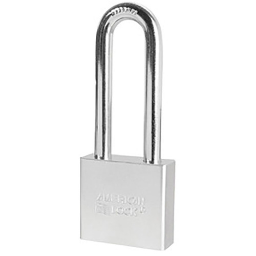 2" Wide Solid Steel Body, 3" Tall 3/8" Diameter Boron Shackle, 5 Pin Cylinder, 2" (50mm) Rectangular chrome plated solid steel padlock