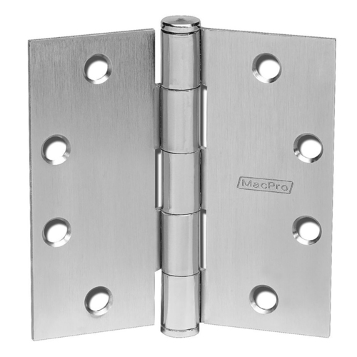 MacPro Full Mortise Hinge, 5-Knuckle, Standard Weight, 4-1/2" x 4-1/2", Square Corner, Non-Removable Pin, Satin Chrome