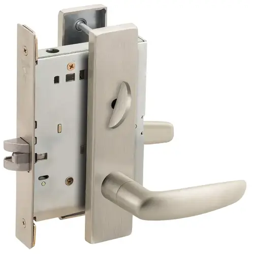 Bed / Bath Privacy Mortise Lock with 07 Lever and L Escutcheon Satin Nickel Finish