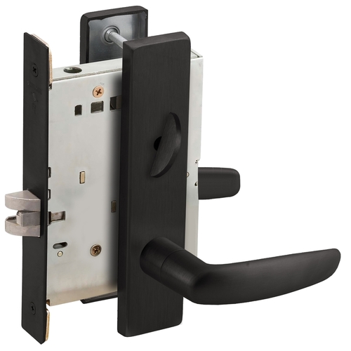 Bed / Bath Privacy Mortise Lock with 07 Lever and L Escutcheon Matte Black Finish