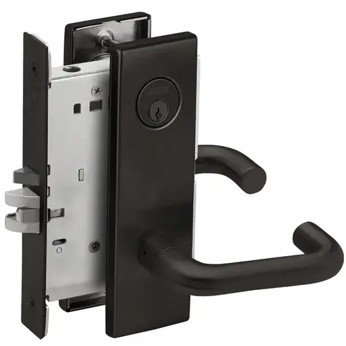 Entry / Office Mortise Lock with C Keyway with 03 Lever and N Escutcheon Matte Black Finish