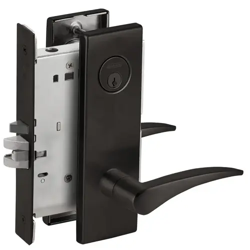 Right Hand Storeroom Mortise Lock with C Keyway with 12 Lever and N Escutcheon Matte Black Finish